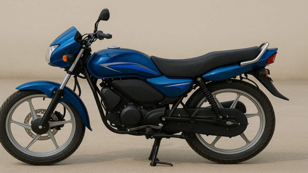 Blue Hero Splendour Electric motorcycle full side profile on a plain background