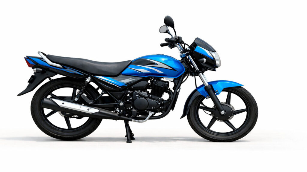 Hero HF Deluxe blue colour bike side view on plain background