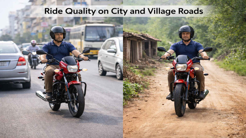 Hero Splendor Plus XTEC riding on city and village roads