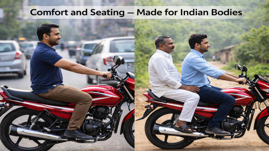 Hero Splendor Plus XTEC with rider and pillion showing comfortable seating