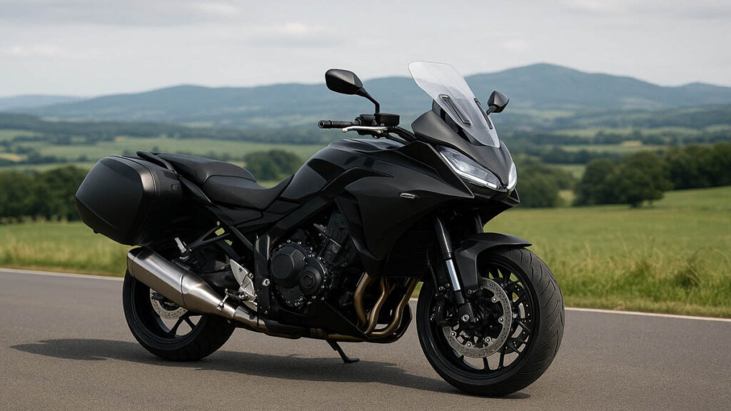 Honda CB1000GT black color parked on a scenic road