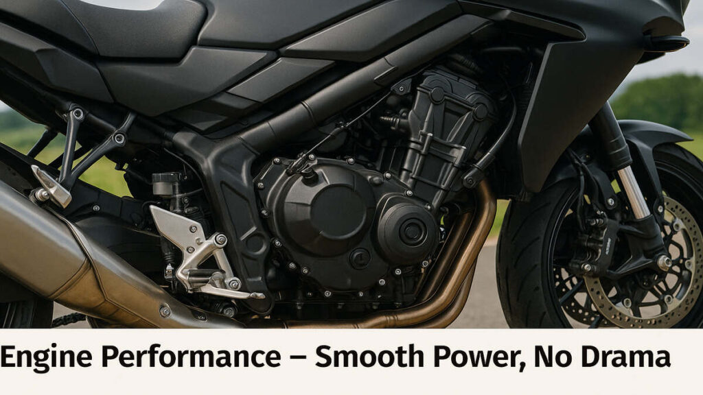 Honda CB1000GT engine close-up showing smooth power performance