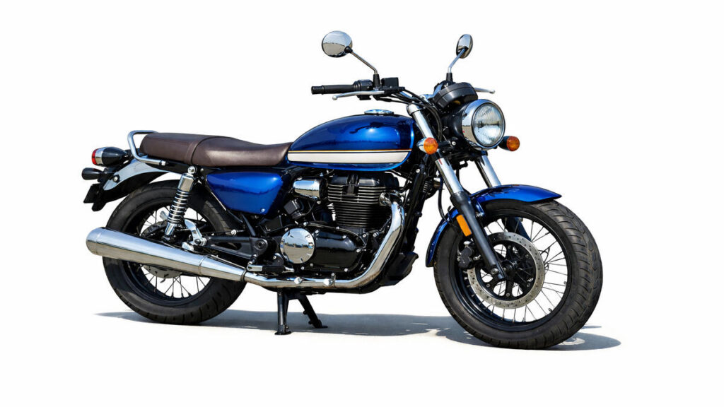 Honda Hness CB350 in Athletic Blue Metallic on white background