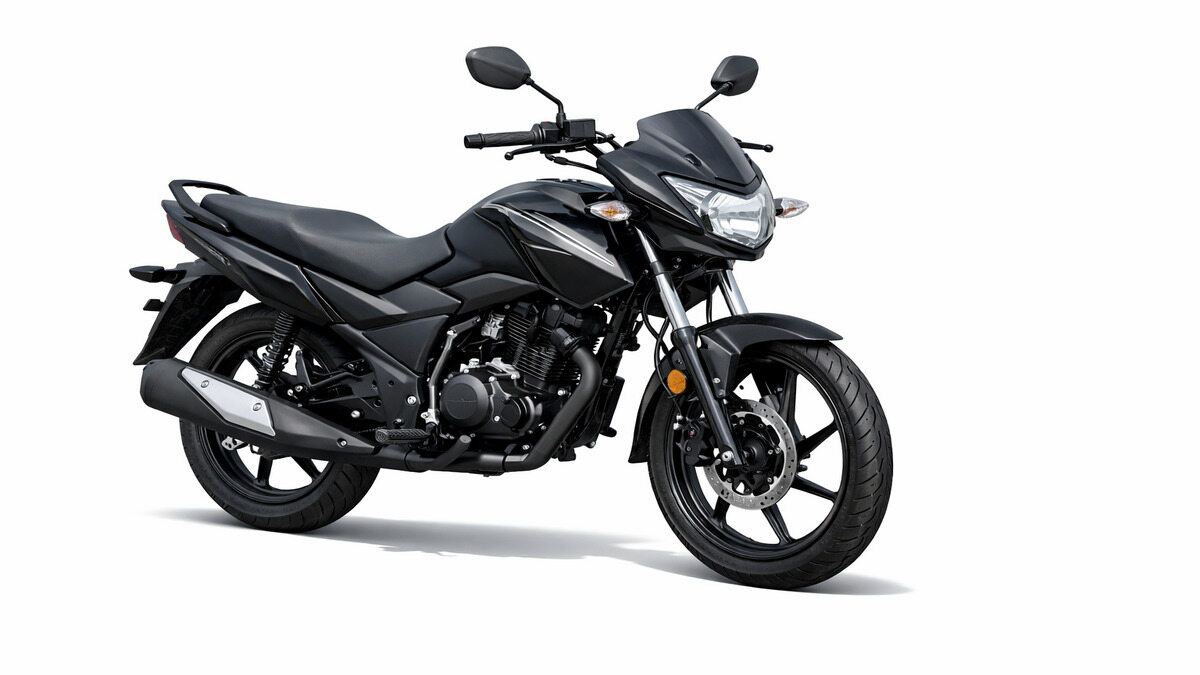 Honda SP 125 motorcycle on a clean white background, front three-quarter view