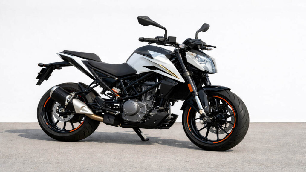KTM 250 Duke in black color parked on road in daylight