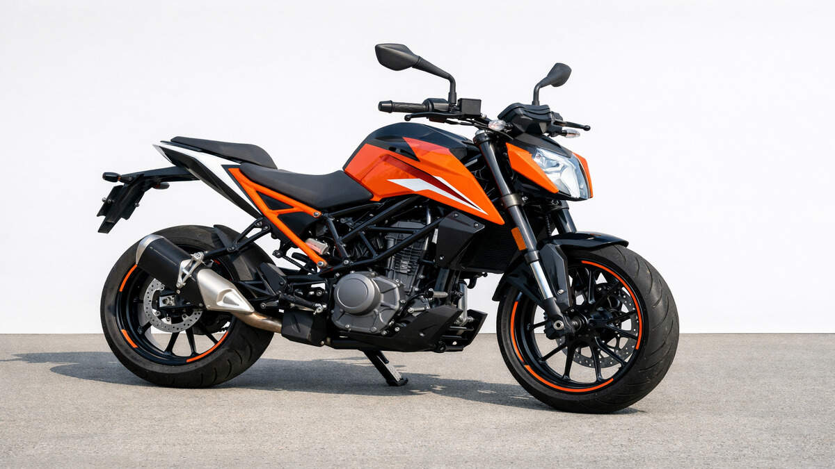 KTM 250 Duke motorcycle parked in daylight with aggressive streetfighter design