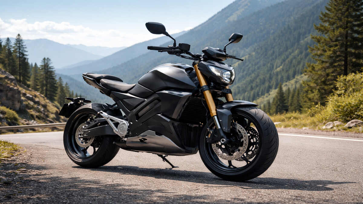 Ola Electric Roadster X motorcycle parked on a mountain roadside in natural daylight