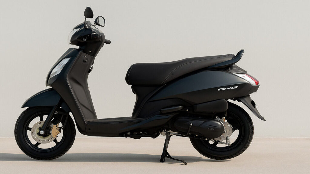 Black TVS Jupiter CNG 125 scooter side view