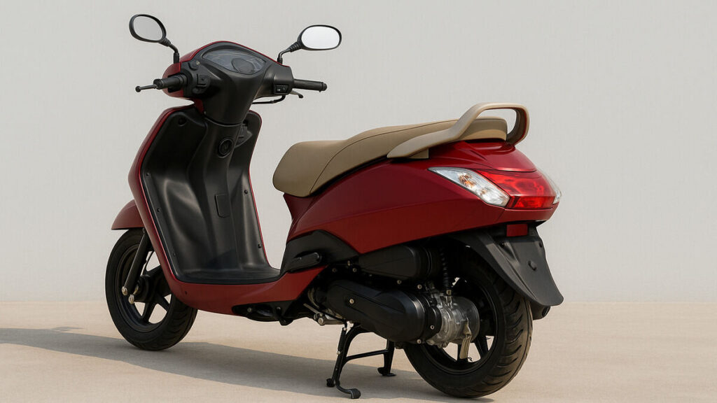 Rear view of TVS Jupiter CNG 125 scooter in red