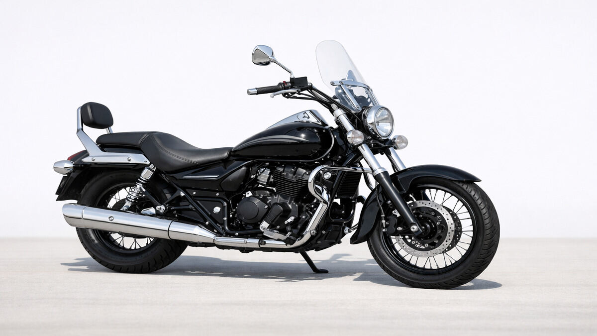 Bajaj Avenger 400 Cruise motorcycle side view in black color