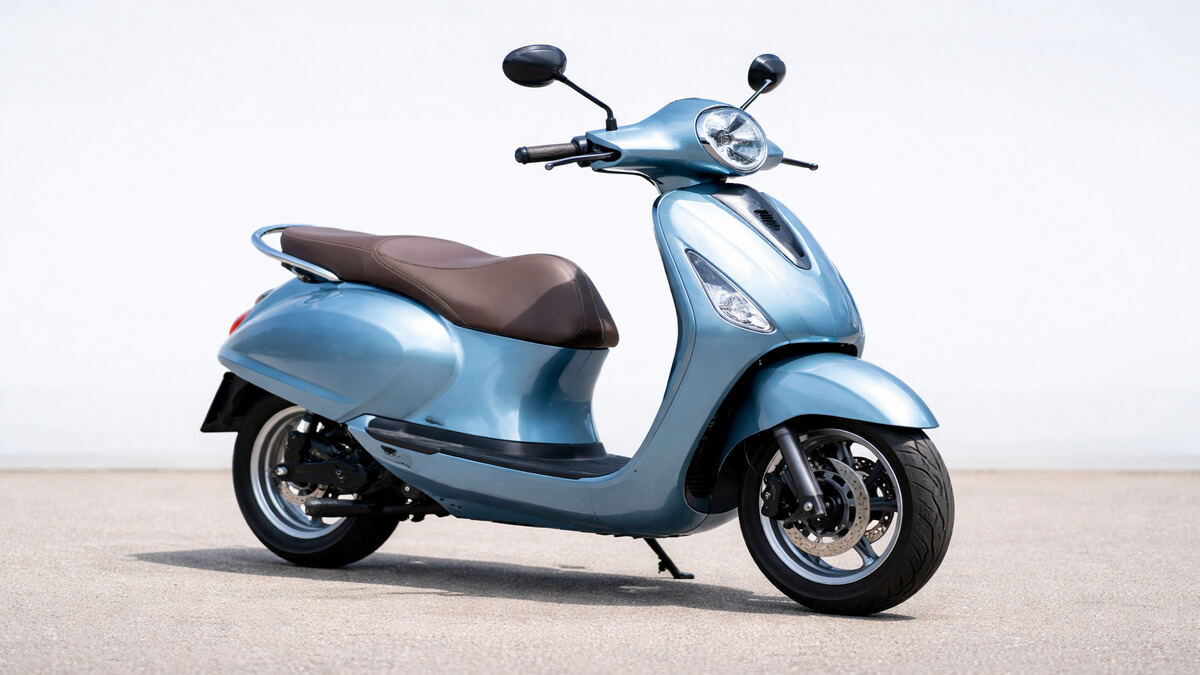 Bajaj Chetak Electric scooter in blue color on plain background