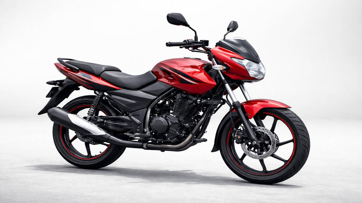 Bajaj Pulsar 125 in red color on plain background side view